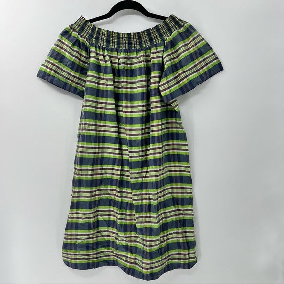 J. Crew Collection 100% silk off the shoulder dress emerald plaid size 6 - Picture 2 of 7